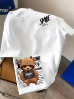 European and American men's summer personalized letter bear print comfortable