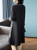Women Red Print Knitted Cotton Long Sleeve Midi Dress Autumn Luxury Chic Sweater Dress 2024 Korean Vintage Elegant Prom Vestidos - Image 5
