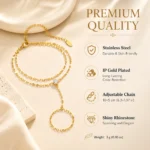 Stainless Steel Hand Chain Ring Bracelet for Women, Adjustable Gold Plated Double - Image 4