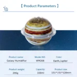 Creative Planet USB Humidifier with Colorful LED Lights,330ml Aromatherapy Diffuser - Image 4
