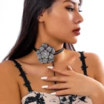 IngeSight.Z Luxury Full Rhinestone Big Rose Flower Choker Necklace Women - Image 3