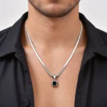 Vnox Geometric Square Natural Stone Pendant Necklace for Men, Gold Silver - Image 2