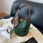 Fashionable Women's Bucket Bag, Stylish Solid Color Woven Effect Handbag Shoulder Bag