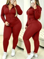 Cozy Skin-Friendly Solid Color Curvy Oversized Tracksuit, Zip Hoodie Matched With Joggers, Comfortable - Image 6