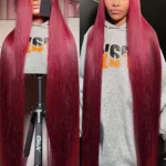 200 Density 13x4 13x6 Full Frontal Lace 99j Burgundy Preplucked Colored Straight