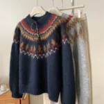 Contrasting Jacquard For Women, Loose Casual, Thick And Warm