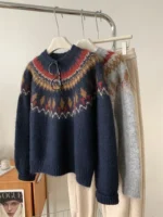 Contrasting Jacquard For Women, Loose Casual, Thick And Warm