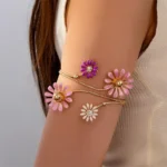 Bohemian Colorful Oil-Dripping Flowers Arm Bracelets for Women Elegant Vintage Open