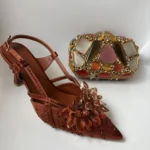 INSIGHTLINK Brown Inspired Rhinestone High Heels With Bucket Bag Fashionable