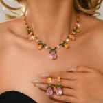 ZAKOL Colorful Zircon Rhinestone Water Drop Necklace Earrings for Women Flower - Image 4