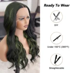 Highlight Green Lace Front Wigs 13X4 Ombre Closure Wig Body Wave Green Skunk Stripe - Image 2