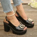 Summer New Women's Fashion Metal High-heeled Sandals Gladiator Casual Versatile Fish Mouth