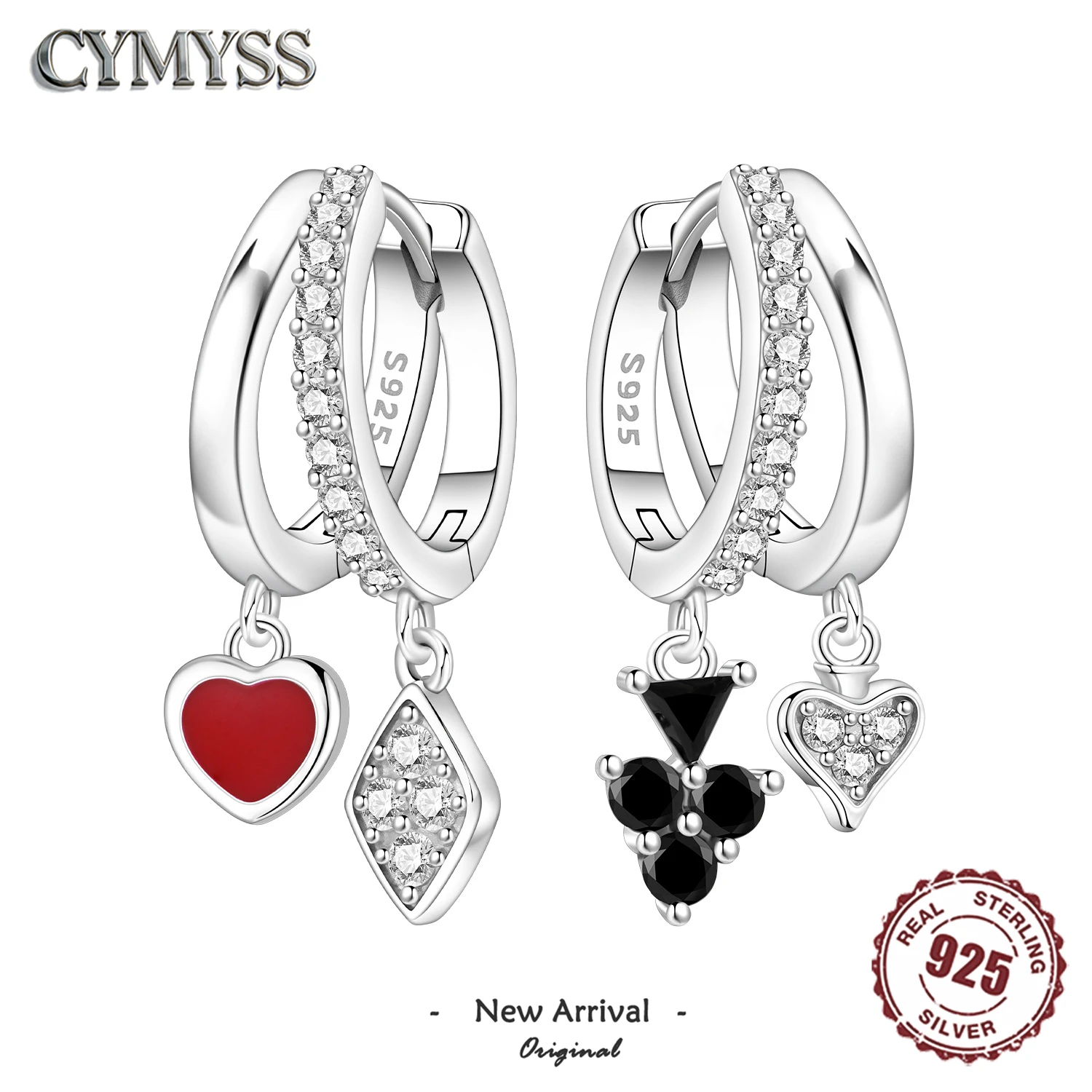 kf-S870033957e43492a8271518238d0869cu Hot Sale 925 Sterling Silver Hoop Earrings, Creative Playing Card Design High - Image 1
