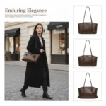 Vintage Dark Brown Faux Leather Tote Bag Large Capacity Tennis Racket Charm Durable - Image 3