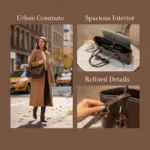Vintage Dark Brown Faux Leather Tote Bag Large Capacity Tennis Racket Charm Durable - Image 4