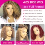 Deep Culry Highlight 4/27 Color 100% Human Hair 16Inch Bob Wigs 13x4 HD Lace Frontal - Image 5