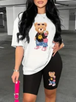 Summer Women's Bear Cartoon Print Casual Loose Round Neck Short Sleeved - Image 3