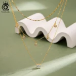 ORSA JEWELS 925 Sterling Silver Zircon Layered Necklace Shiny Stack Pendant - Image 2