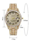 Luxury Classic Golden Men's Steel Strap Roman Scale Rhinestone Calendar Quartz Watch Fashion Male Wristwatch Relogio Masculino - Image 3