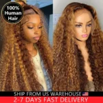 30 32 Inch Highlight Ombre Lace Frontal Wig Curly Human Hair Wigs 4/27 Colored 13x4