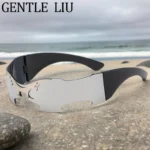 One-Piece Rimless Mask Sunglasses Men Women 2026 Luxury Brand Steampunk Wrap Around ewear - Image 4