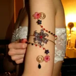 Vintage Handmade Wire Wrapped Flower Open Cuff Armlet for Women Elegant Floral