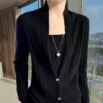 Scarf Collar Women Cardigan Tops Autumn Winter New Chic 100% Merino - Image 3