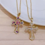 Men Women Hip Hop Zircon Cross Shiny Pendant Stainless Steel Necklace Charm