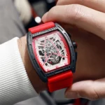 Luxury Men Hollow Skeleton Quartz Wristwatch Tonneau Black Shell