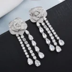 Valuable Flower Diamond Cz Dangle Earring 925 Sterling silver Party Wedding - Image 5