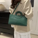 Women's Crocodile Pattern PU Leather Handbags Green Square Bag Fashion Brand - Image 4
