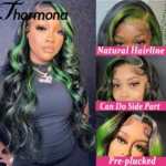 Highlight Green Lace Front Wigs 13X4 Ombre Closure Wig Body Wave Green Skunk Stripe - Image 4