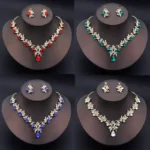 3PC Cross Mirror European and American Exaggerated Banquet Gemstone Necklace Earnail