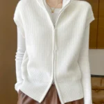 New Chic Women Zippers Waistcoat Sleeveless Cardigan 100% Merino