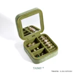TAIMY Vintage Velvet Travel Jewelry Storage Ring Box Flip with Mirror Organizer