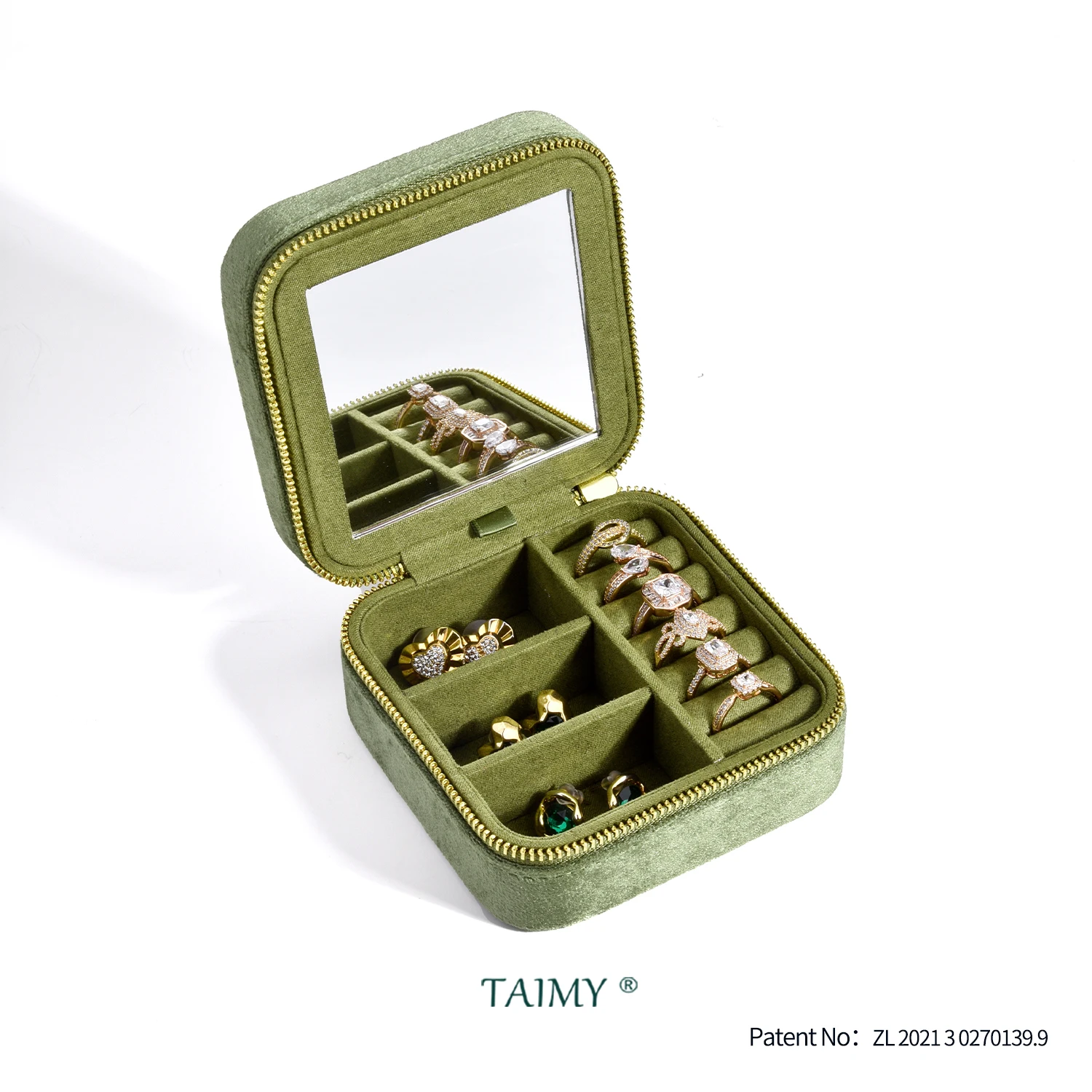 kf-S9a174917deb24137ad8f892b42fc2574S TAIMY Vintage Velvet Travel Jewelry Storage Ring Box Flip with Mirror Organizer - Image 1