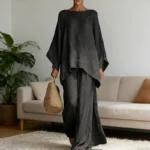 Spring New Fashion Linen Loose Long-sleeved Wide-leg Trousers 2-piece Set Women