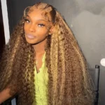 30 32 Inch Highlight Ombre Lace Frontal Wig Curly Human Hair Wigs 4/27 Colored 13x4 - Image 2