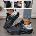 Women Gradient Lightning Print Running Sneakers Breathable Flying Weave Mesh Light Cushion Non Slip Shock Absorb Athletic Gym Jogging Sport Shoes