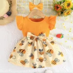 (0-3 Year Old Baby Girl Dress) Summer New Yellow Little Fly Sleeves Cute Bee