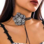 IngeSight.Z Luxury Full Rhinestone Big Rose Flower Choker Necklace Women - Image 2
