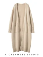 Women's Cashmere Sweater Long Cardigan Loose Thick Versatile Autumn Winter Solid 100% Cashmere Knitwear Korean Style Outerwear - Image 5