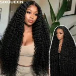13X6 HD Deep Wave Lace Front Wigs Human Hair 250 Density Natural Black Brazilian Pre Plucked Glueless