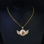 Custom Picture Pendant Iced Out Pendant With Small Circle Angel Wings Diamond