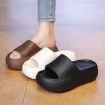 2026Unisex Bathroom Slippers Cloud Cushion Slides Summer Flat Sandals Thick Platform