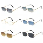 HBK Retro Rimless Sunglasses For Women Men Small Square Gold Frame Brand - Image 4