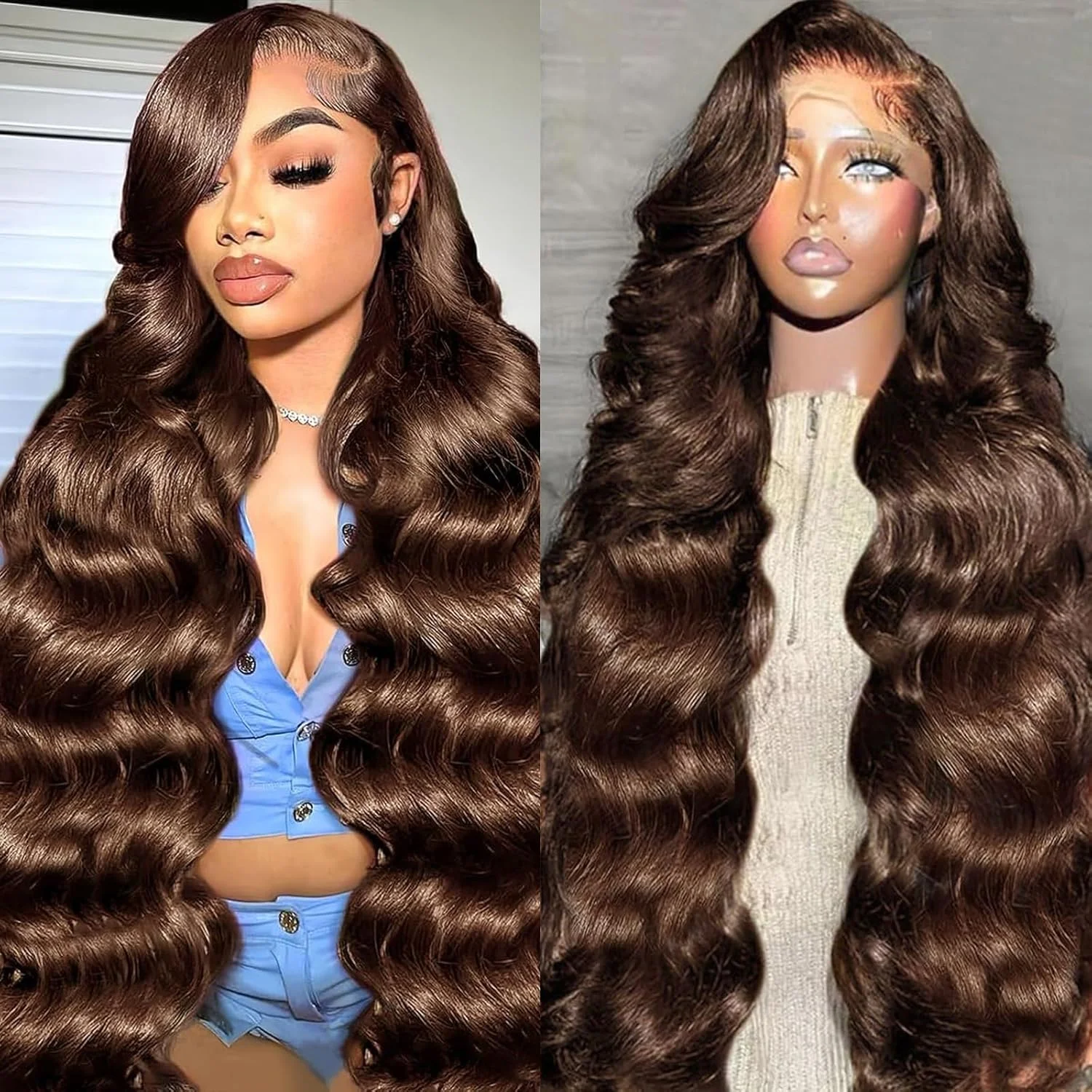 kf-Sa53051a6304245d6a61e9cedaab11a361 Body Wave Wig 46 Inches #4 Chocolate Brown Remy Hair 13x4 13x6 HD Transparent - Image 1