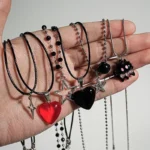 6-piece Y2K Stackable Necklace Set Black Cat Red Black Heart Multi Style Star