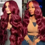 250% Density 99j Burgundy 13x6 Lace Front Human Hair Body Wave 13x4 30 36 Inch Red - Image 2