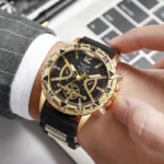 4PCS Fashion Arabic Dial Men Business Quartz Watch CasuSilicone Strap Wristwatch - Image 4